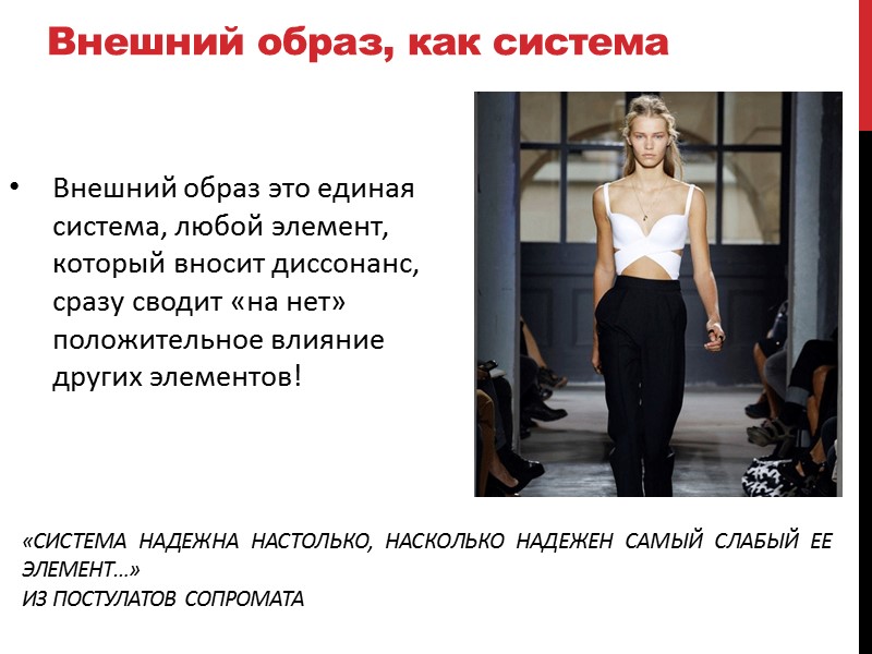 Внешний образ, как система Внешний образ это единая система, любой элемент, который вносит диссонанс,